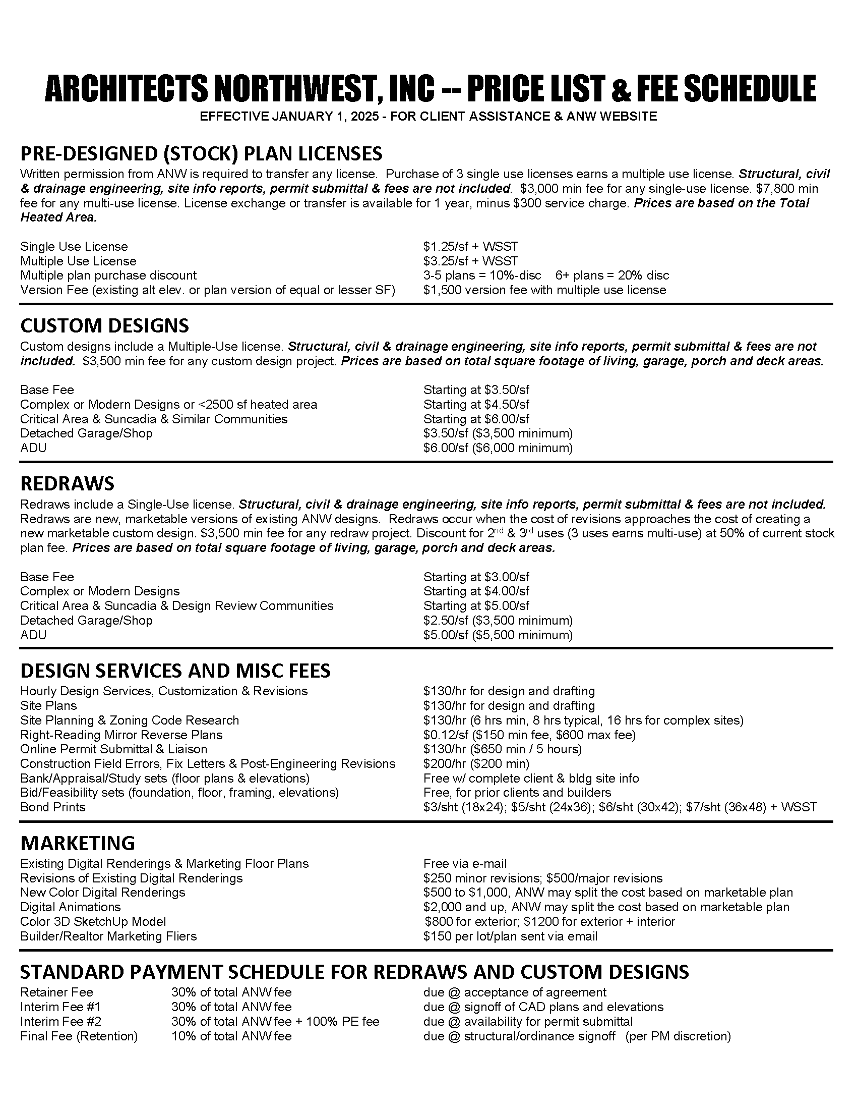 Architects Northwest Pricing