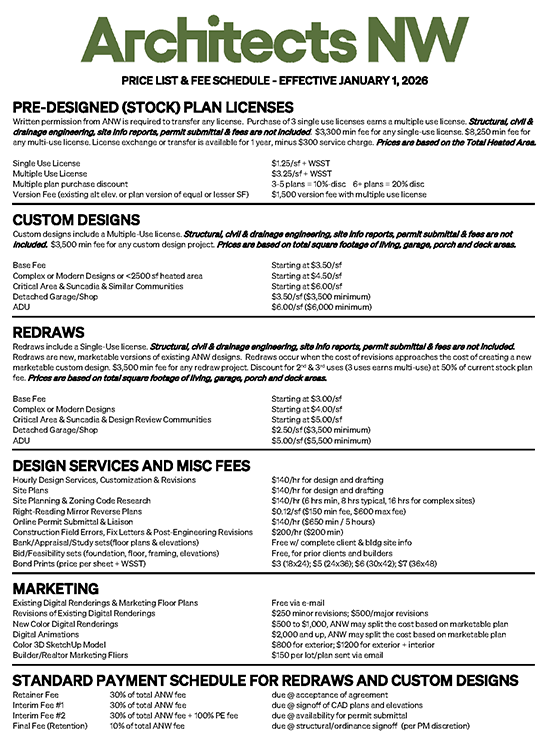 Architects Northwest Pricing